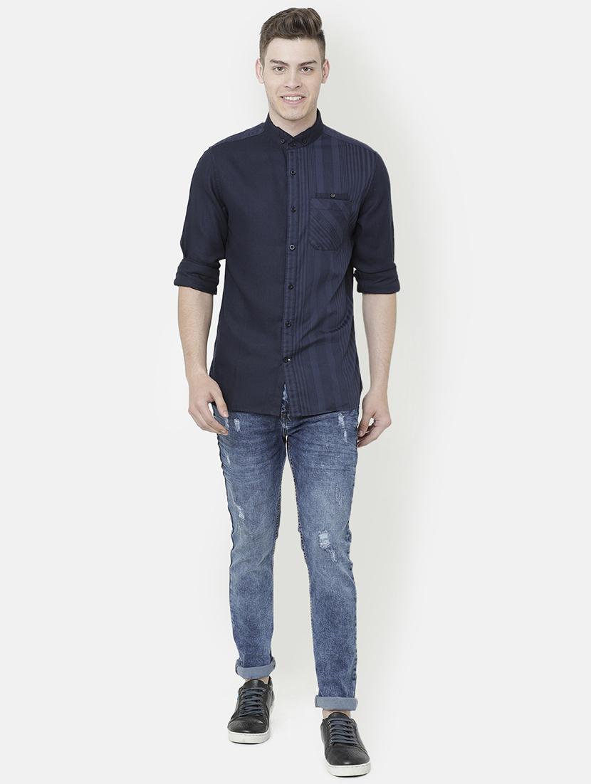 navy blue striped casual shirt - 17001562 - Zoom Image - 4