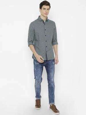 navy blue checkered casual shirt - 17001583 - Standard Image - 4