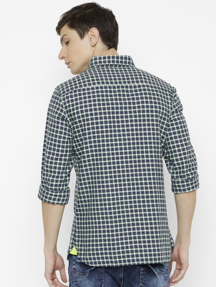 navy blue checkered casual shirt - 17001583 - Zoom Image - 3
