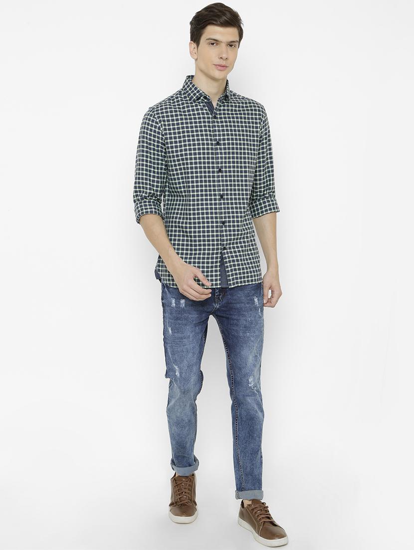 navy blue checkered casual shirt - 17001583 - Zoom Image - 4