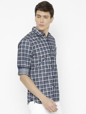 navy blue checkered casual shirt - 17001586 - Standard Image - 2