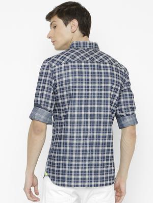 navy blue checkered casual shirt - 17001586 - Standard Image - 3