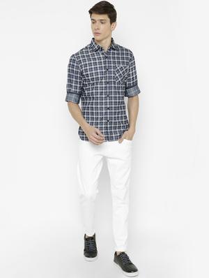 navy blue checkered casual shirt - 17001586 - Standard Image - 4