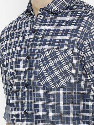 navy blue checkered casual shirt - 17001586 - Standard Image - 5