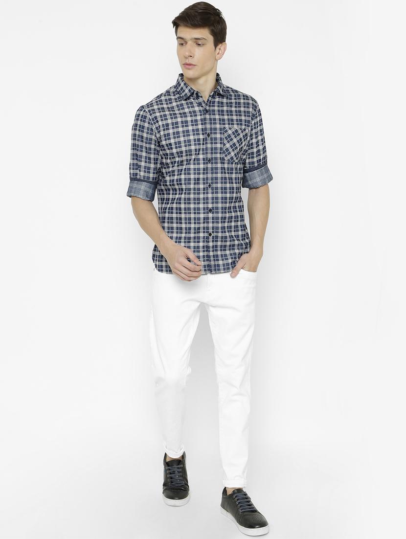 navy blue checkered casual shirt - 17001586 - Zoom Image - 4