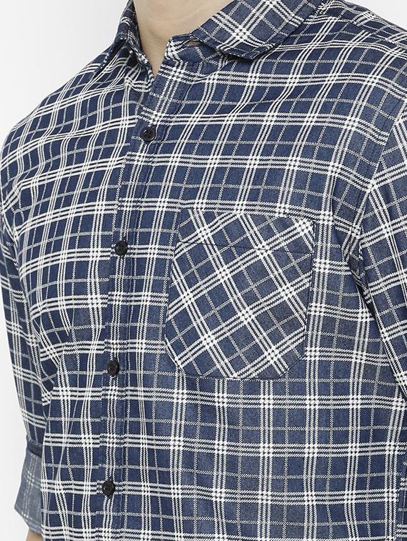 navy blue checkered casual shirt - 17001586 - Zoom Image - 5