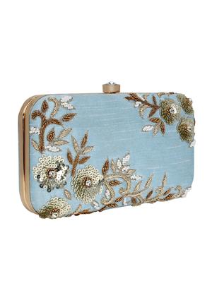 blue faux silk box clutch - 17001695 - Standard Image - 4