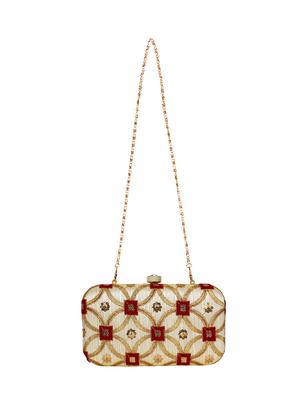 beige faux silk box clutch - 17001696 - Standard Image - 5