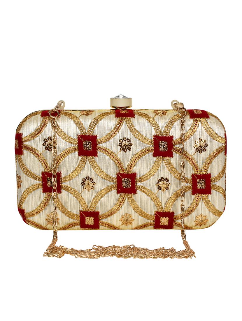 beige faux silk box clutch - 17001696 - Zoom Image - 1