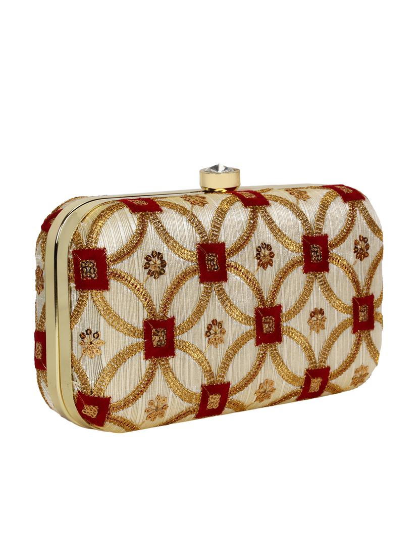 beige faux silk box clutch - 17001696 - Zoom Image - 4