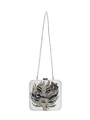 white faux silk box clutch - 17001707 - Standard Image - 5