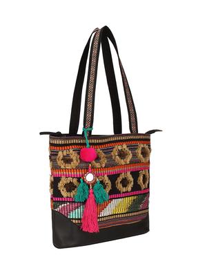 black cotton polyester blend regular handbag - 17001726 - Standard Image - 5