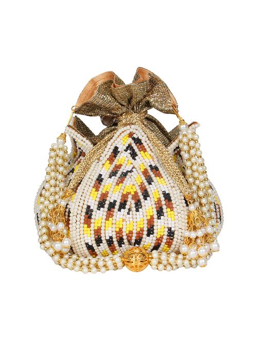 white faux silk ethnic potli - 17001735 - Very Small Image - 1