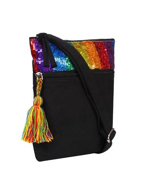 black cotton regular sling bag - 17001749 - Standard Image - 4
