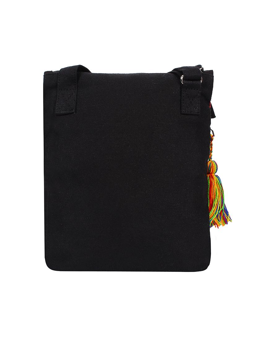 black cotton regular sling bag - 17001749 - Zoom Image - 2