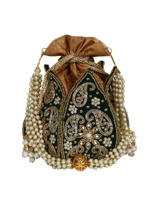 green velvet ethnic potli - 17001766 - Standard Image - 1