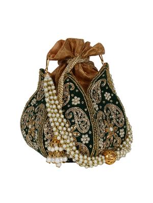 green velvet ethnic potli - 17001766 - Standard Image - 4
