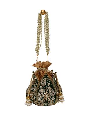 green velvet ethnic potli - 17001766 - Standard Image - 5