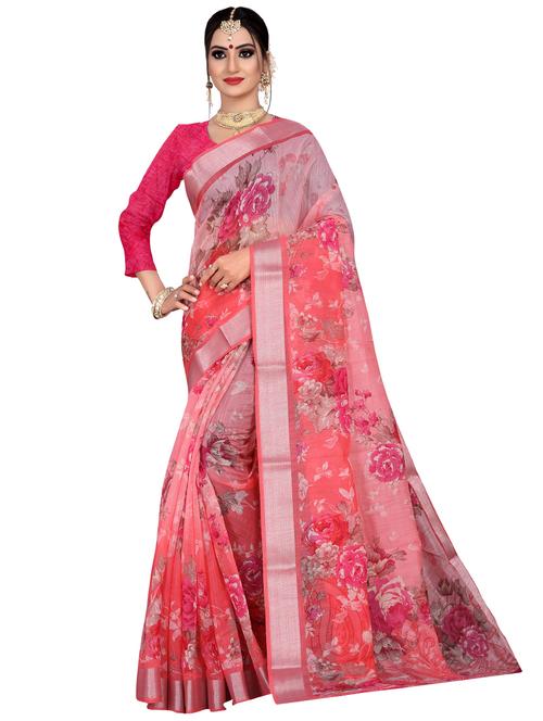 floral printed saree with blouse - 17002076 - Standard Image - 1