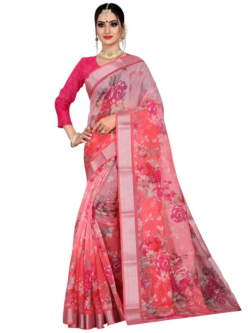 floral printed saree with blouse - 17002076 - Zoom Image - 1