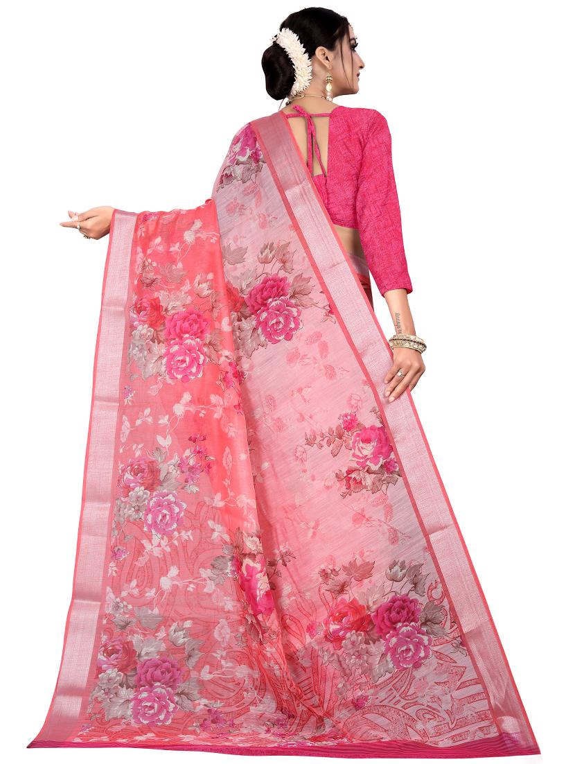 floral printed saree with blouse - 17002076 - Zoom Image - 2