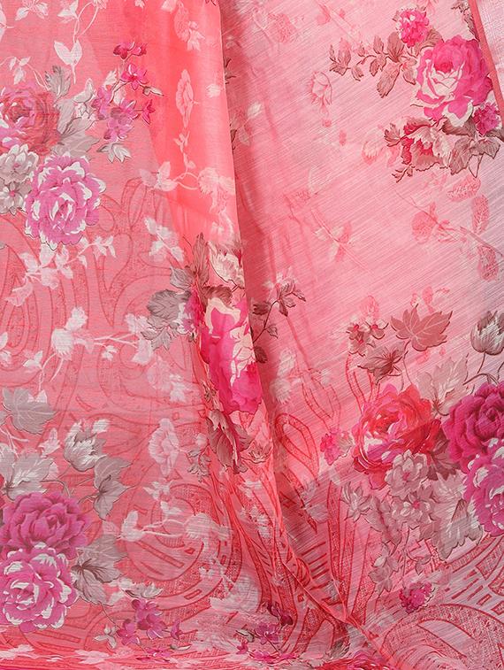 floral printed saree with blouse - 17002076 - Zoom Image - 4
