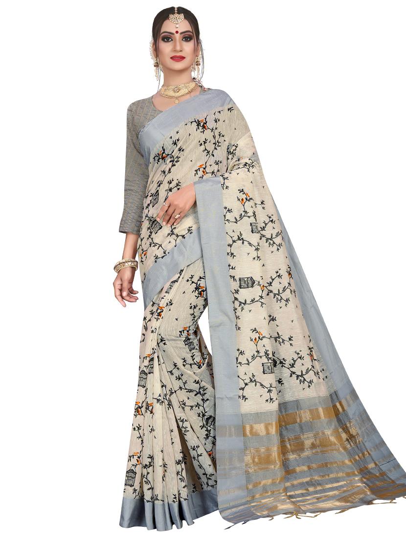 floral printed saree with blouse - 17002082 - Zoom Image - 1