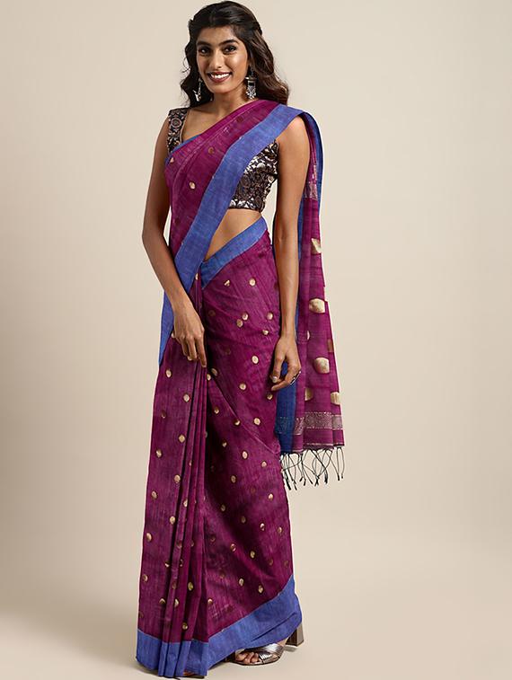 self design handloom saree with blouse - 17005389 - Zoom Image - 1