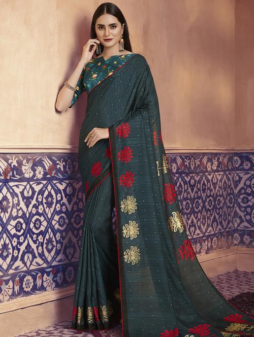 foil printed woven saree with blouse - 17005607 - Standard Image - 1