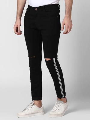 black side taped slashed knee denim jeans - 17005996 - Standard Image - 3