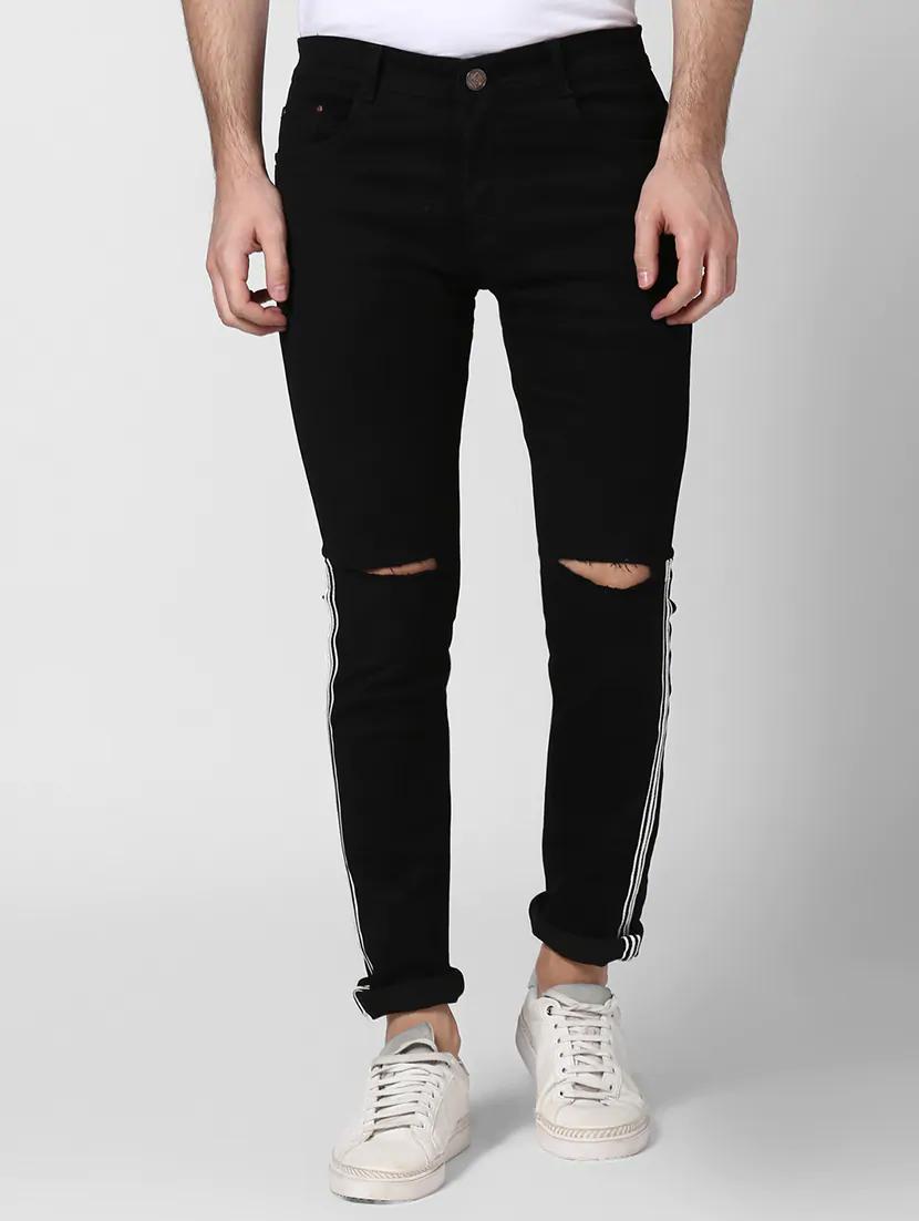black side taped slashed knee denim jeans - 17005996 - Zoom Image - 2