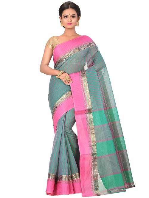 striped tant saree - 17006089 - Standard Image - 1