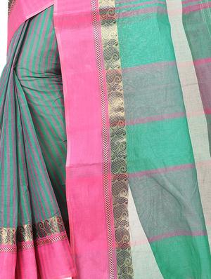 striped tant saree - 17006089 - Standard Image - 3