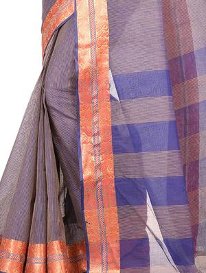 striped tant saree - 17006099 - Standard Image - 3