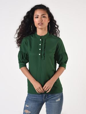 frill detail mandarin neck top - 17006492 - Standard Image - 2