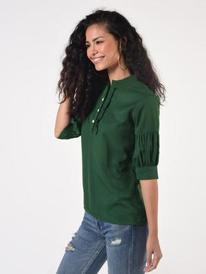 frill detail mandarin neck top - 17006492 - Standard Image - 3