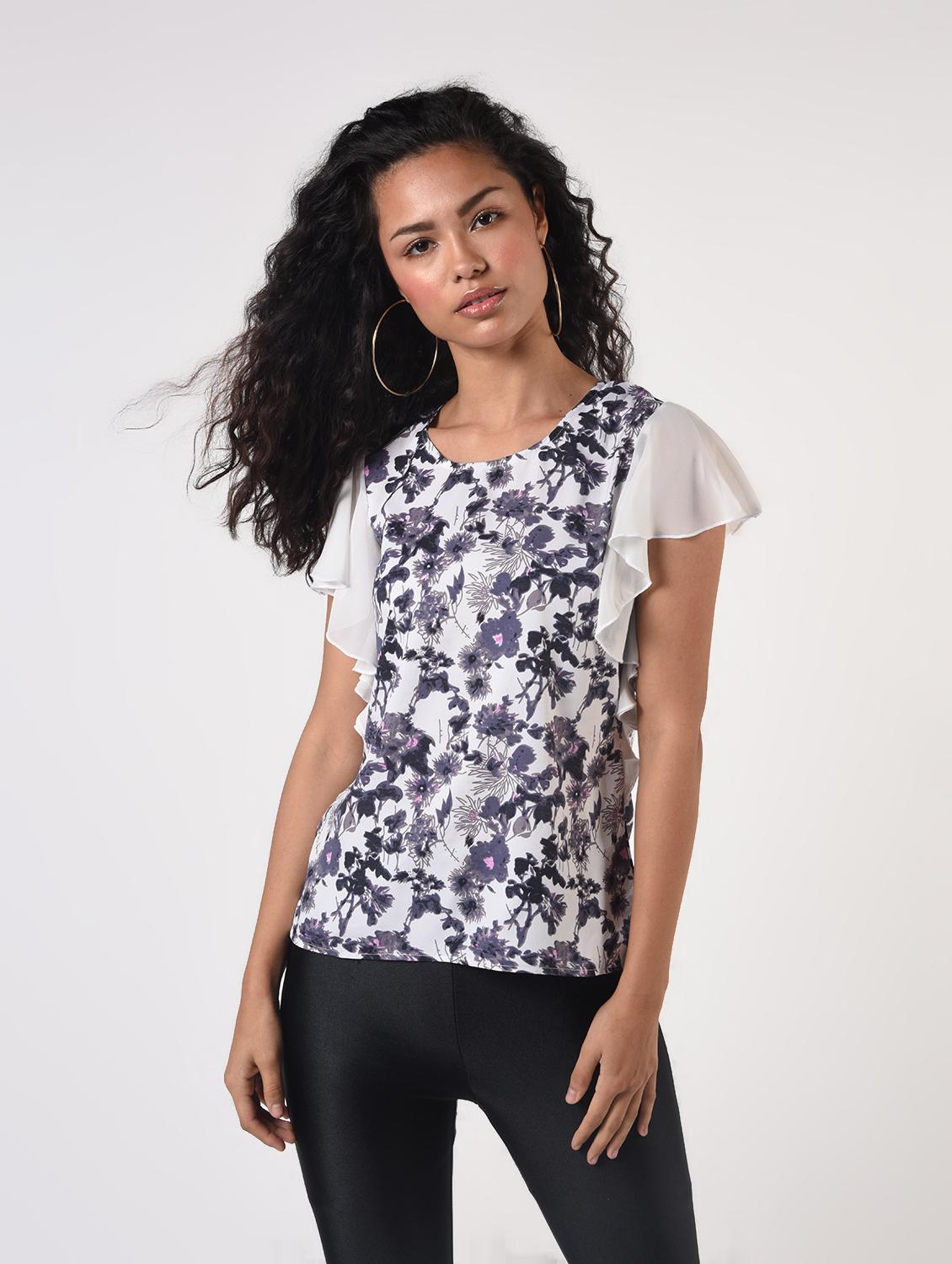 sheer sleeves floral top - 17006498 - Zoom Image - 2