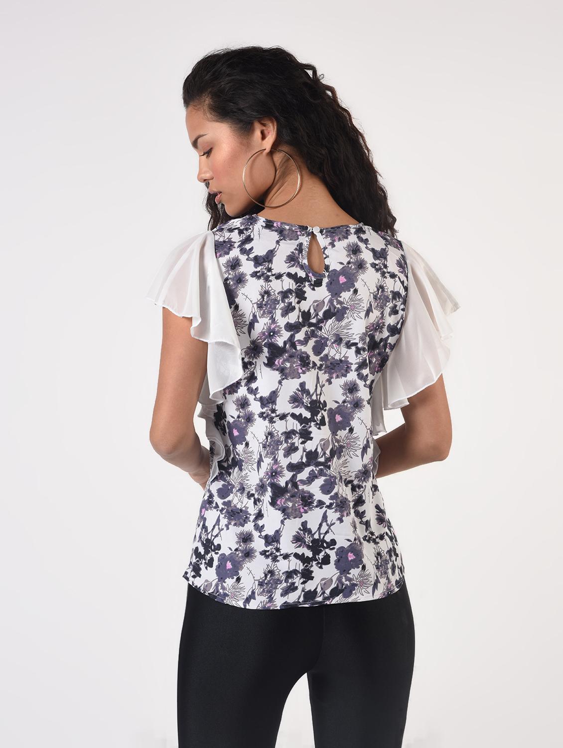 sheer sleeves floral top - 17006498 - Zoom Image - 3