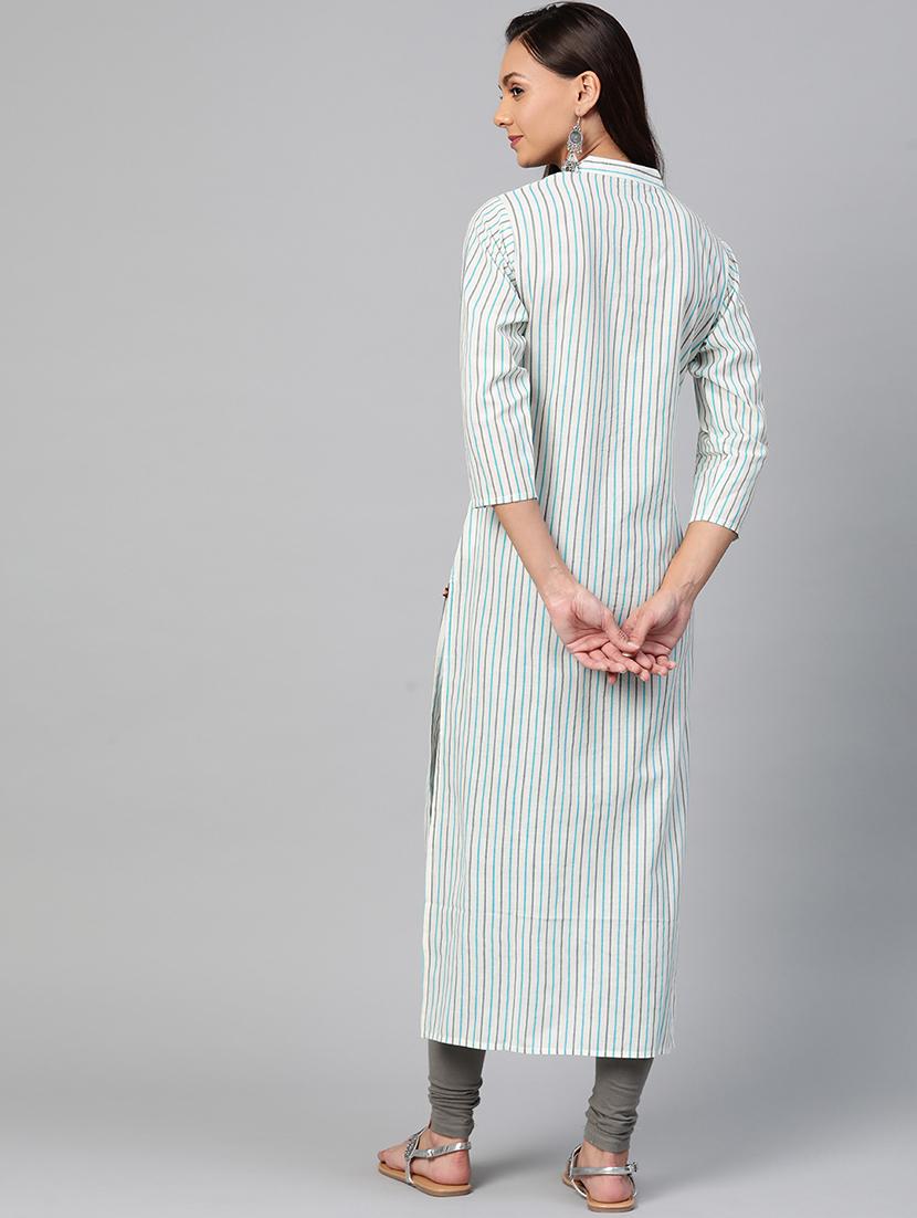 striped straight kurta - 17007096 - Zoom Image - 3