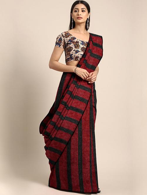 striped handloom saree with blouse - 17007589 - Very Small Image - 1