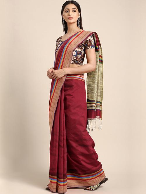 striped woven saree with blouse - 17007608 - Very Small Image - 1