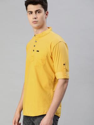 yellow solid short kurta - 17007629 - Standard Image - 2