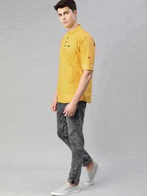 yellow solid short kurta - 17007629 - Standard Image - 4