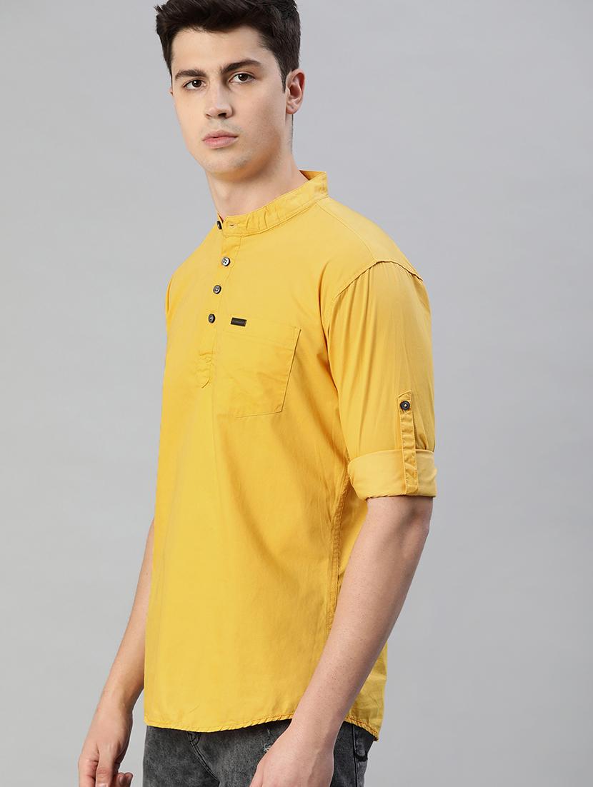 yellow solid short kurta - 17007629 - Zoom Image - 2