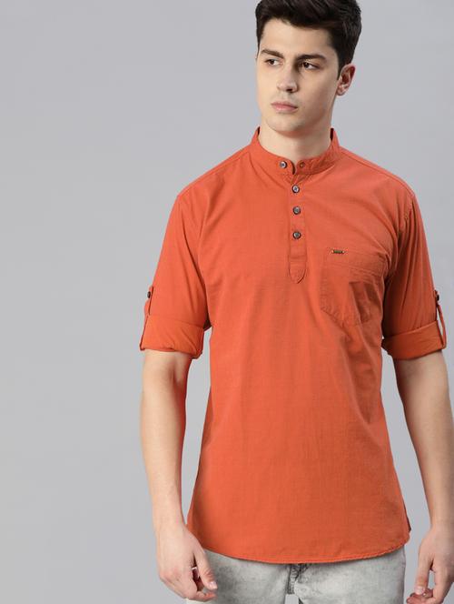 orange solid short kurta - 17007632 - Standard Image - 1