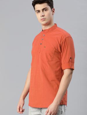 orange solid short kurta - 17007632 - Standard Image - 2