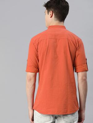 orange solid short kurta - 17007632 - Standard Image - 3