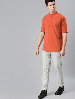 orange solid short kurta - 17007632 - Standard Image - 4