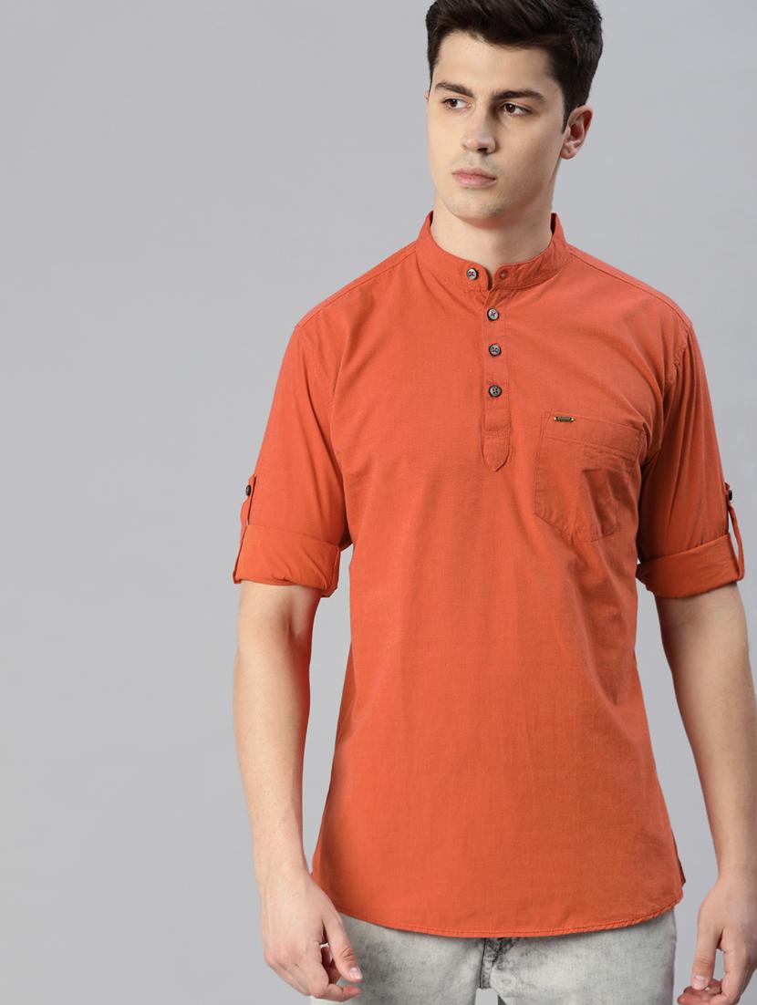 orange solid short kurta - 17007632 - Zoom Image - 1