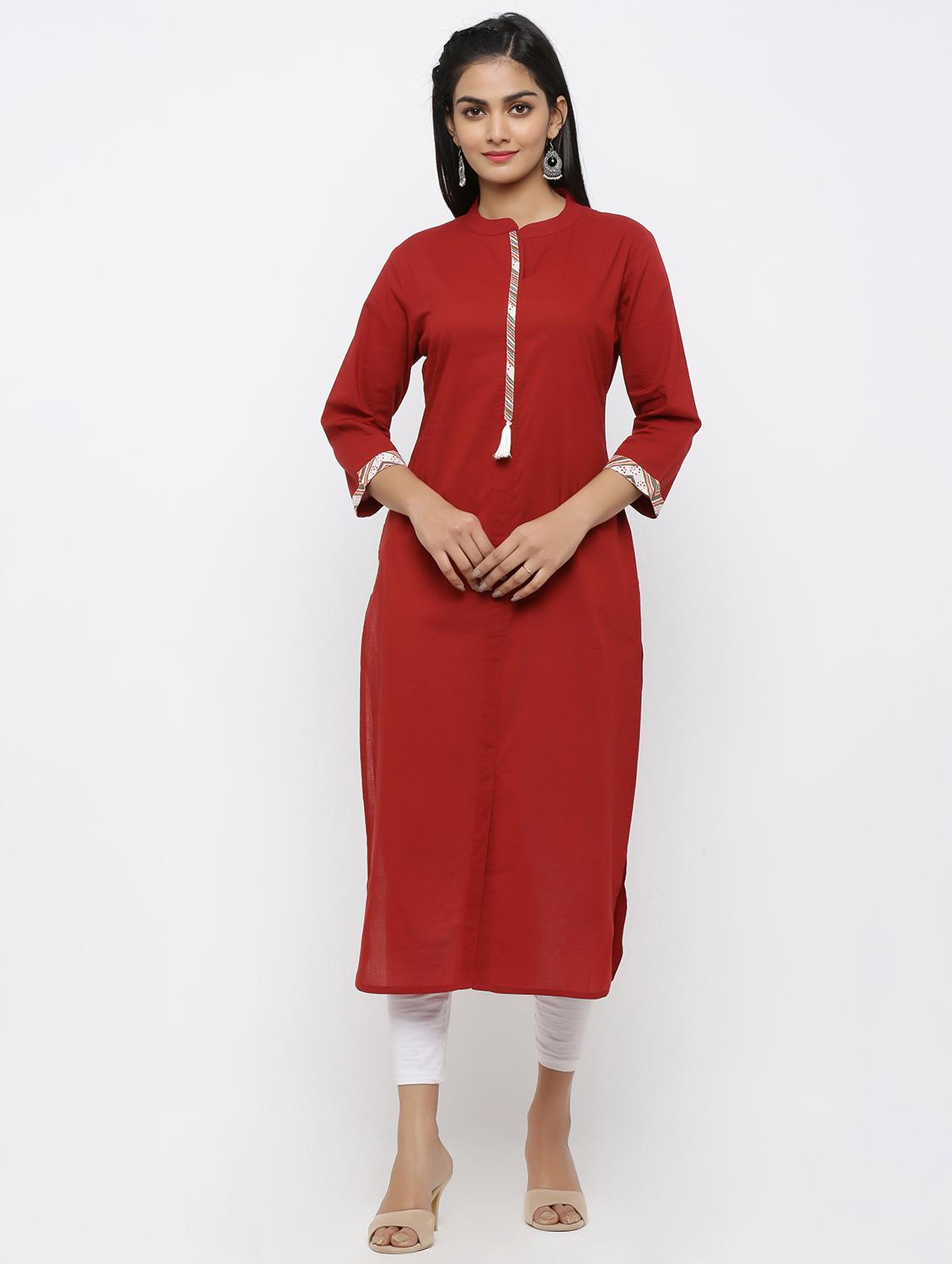 solid straight kurta - 17007812 - Zoom Image - 1
